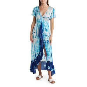 AREA STARS Women's Malta Tie Dye Maxi Dress In Blue Size S NWT
